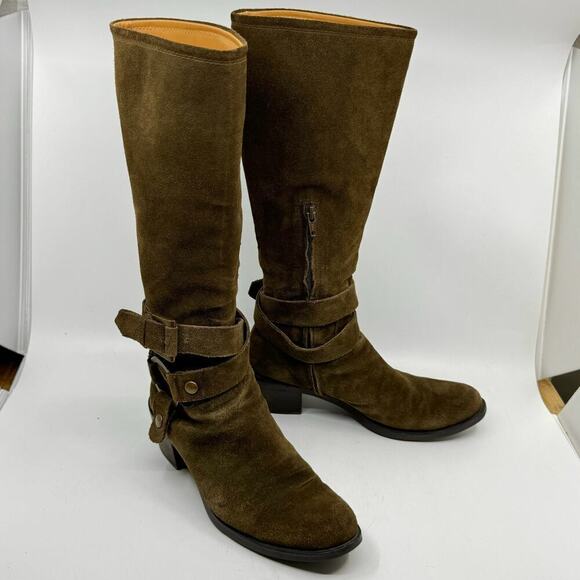 POLLINI Way-out Olive Suede Buckle Riding Boots - Picture 1 of 10